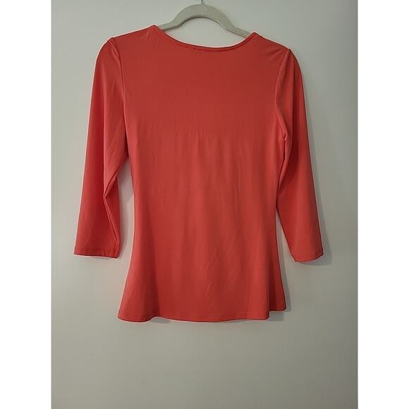Boston Proper Top Womens M Orange Knit Blouse Star Fish Brooch V-Neck 3/4 Sleeve - Picture 8 of 8